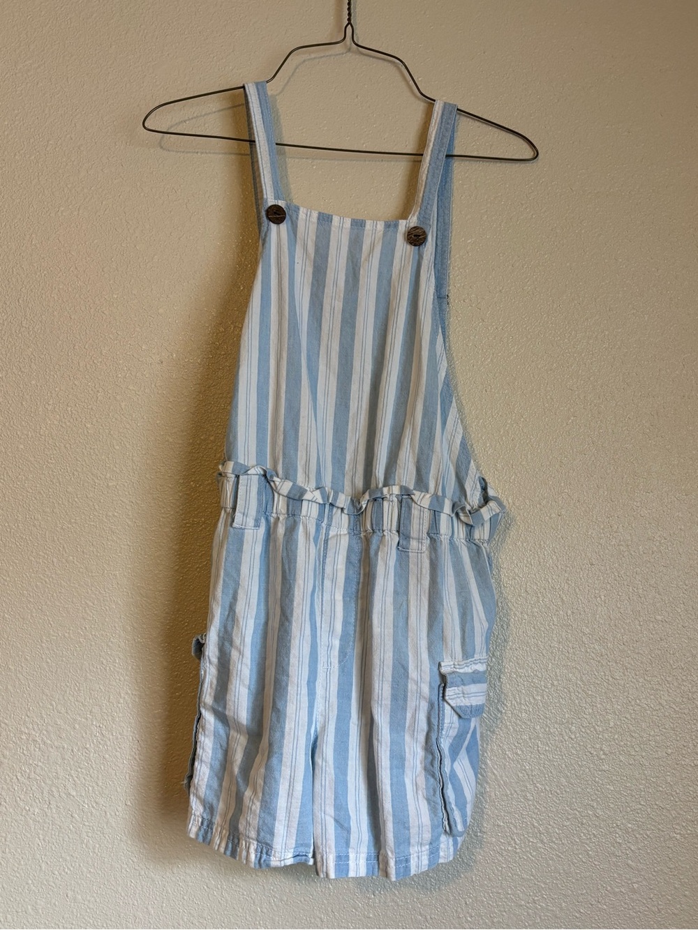 Women’s Blue and White Striped Overalls